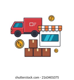 Collection colored thin icon of cargo delivery, business and transportation concept vector illustration.