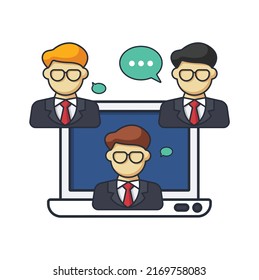 Collection colored thin icon of conference meeting, online ,laptop , business  and people concept vector illustration.