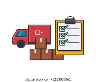 Collection colored thin icon of delivery checklist, truck, box , business and finance concept vector illustration.