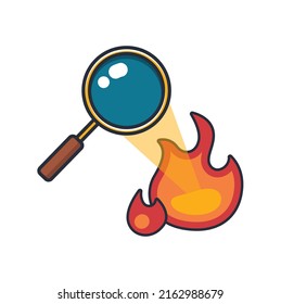 Icono delgado de colección de la fabricación de fuego con lupa, concepto de ciencia ilustración vectorial.