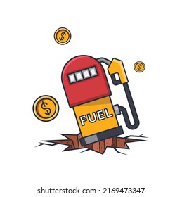 Collection colored thin icon of gas station on collapsing land , expensive petroleum, energy business concept vector illustration.