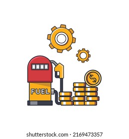 Collection colored thin icon of gas station and money coin , gear , energy business concept vector illustration.