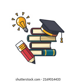Collection colored thin icon of learning subject, book, graduated hat , learning and education concept vector illustration.