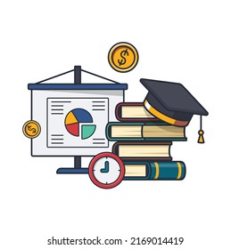 Collection colored thin icon of marketing learning subject ,business , book, graduated hat , learning and education concept vector illustration.