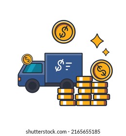 Collection Colored Thin Icon Of Money Truck, Business And Finance Concept Vector Illustration.