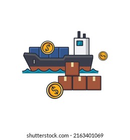 Collection colored thin icon of sea freight, business and transportation concept vector illustration.