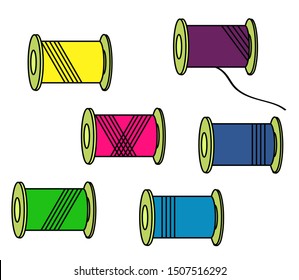Collection of colored threads on a white background. Vector illustration.