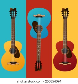 Collection of colored vector guitars. Vector image can be used for web design, prints or other crafts.