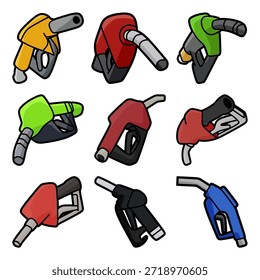 colección de iconos de Imagen de boquilla de gasolina de Vector coloreado