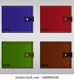 Collection of colored wallets. Blue, red, green, brown.