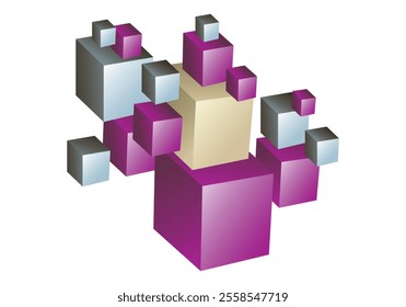 A collection of colorful 3D cubes in purple, gray, and cream shades. Perfect for futuristic concepts, innovation themes, or visual identity projects.