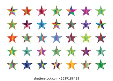 Collection of Colorful 3D Effect Stars icon set.