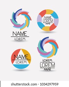 collection of colorful abstract circular symbols on white background