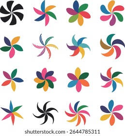 Collection of Colorful Abstract Flower and Windmill Designs