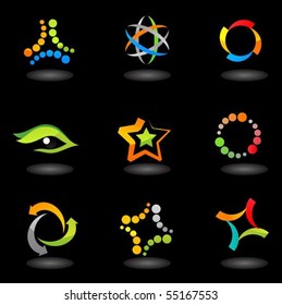 collection of colorful abstract icons on   black  background