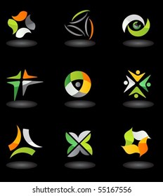 collection of colorful abstract icons on  black background