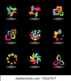 collection of colorful abstract icons on  black  background