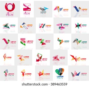 Collection of colorful abstract origami logos. Company universal concept branding identity emblem, elements, buttons