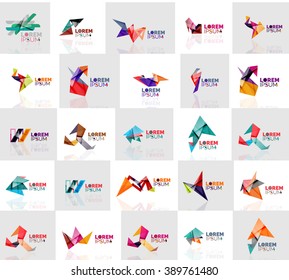 Collection of colorful abstract origami logos. Company universal concept branding identity emblem, elements, buttons