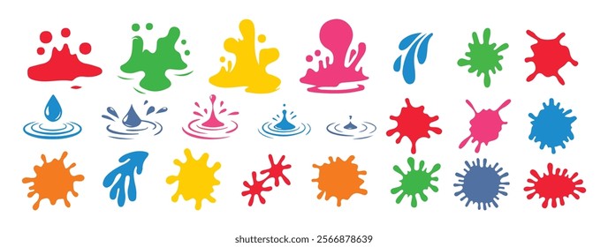 Collection Of Colorful Abstract Paint Splashes And Sprays Showcase.set of water splashes vector illustration eos 10