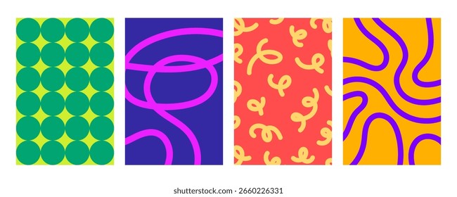 Collection of colorful abstract patterns. Decoration for artwork style, advertising, wrapping, printing, book cover, birthday gift paper. Vector illustration