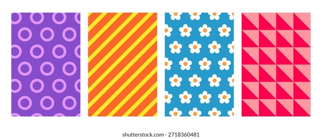 Colección de patrones abstractos coloridos. Decoración para el estilo de la obra de arte, publicidad, envoltura, impresión, cubierta del libro, papel del regalo del cumpleaños. Ilustración vectorial