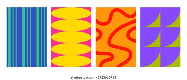 Colección de patrones abstractos coloridos. Decoración para el estilo de la obra de arte, publicidad, envoltura, impresión, cubierta del libro, papel del regalo del cumpleaños. Ilustración vectorial