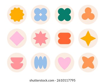 Collection of Colorful Abstract Shapes in Circles