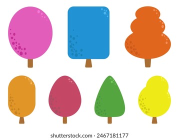A collection of colorful abstract tree illustrations in various shapes and styles, perfect for creative designs and nature-themed projects.