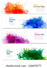 Collection of colorful abstract watercolor banners. Vector