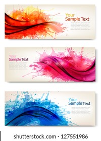 Collection of colorful abstract watercolor banners. Vector illustration.