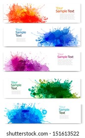 Collection of colorful abstract watercolor banners. Vector illustration. 