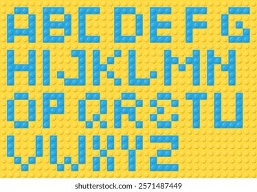 A Collection of Colorful Alphabet Blocks in Bright Blue Color Displayed on a Yellow Background