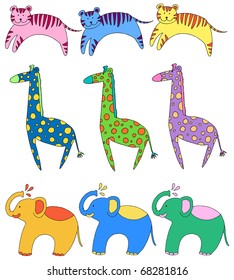 collection of colorful animals