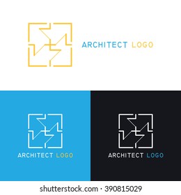 Collection of colorful Architecture logo.Template for Architecture Company,Architecture Studio.Interior design,architecture plan.Design elements,shapes,icon in trendy linear style.Vector illustration
