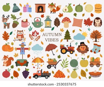 Colección de otoño colorido, Ilustraciones vectoriales de otoño 	