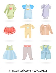 Collection of colorful baby clothing icons