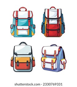 Collection of colorful backpack vector illustration.