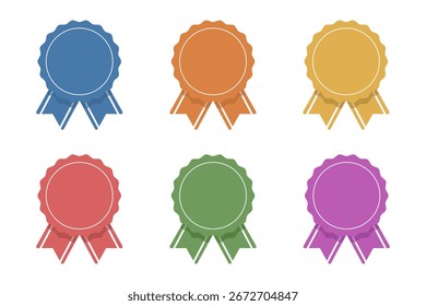 collection of  colorful badges with unique rosette shape and ribbon detail
