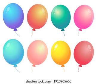 Colección de globos coloridos. Globos brillantes aislados sobre fondo blanco. Ilustración vectorial para su diseño