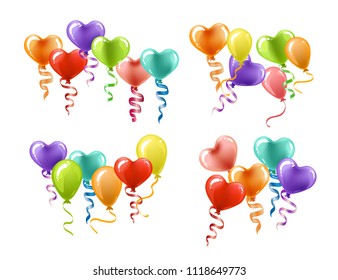 A collection of colorful balloons in the shape of a heart on a white background. Symbol of love, valentine's day, holiday object