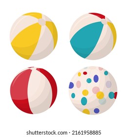 Collection of colorful beach balls isolated on white background. Beach balls in multiple colors. Flat vector illustration