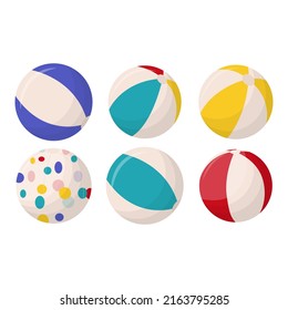 Collection of colorful beach balls isolated on white background. Beach balls in multiple colors. Flat vector illustration