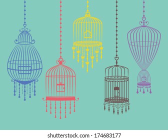 Collection of  Colorful Bird Cages in Vector