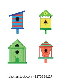 Collection of colorful bird houses. Lovely birdhouses.