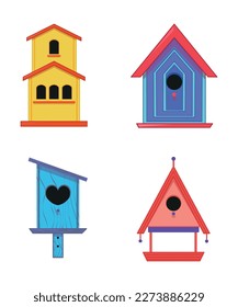 Collection of colorful bird houses. Lovely birdhouses.