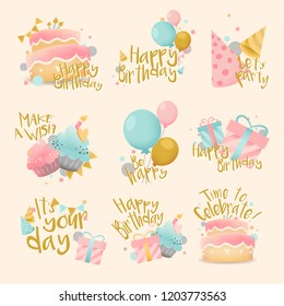 Collection of colorful birthday badge vectors