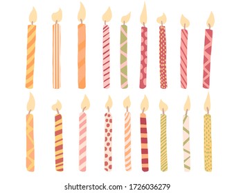 Collection of colorful birthday candles flat vector illustration on white background