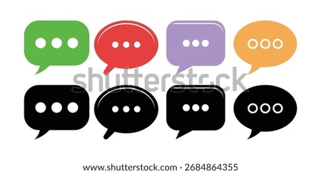 A collection of colorful and black speech bubbles, each containing three white dots representing ellipses or a loading indicator.