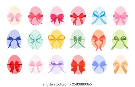 A collection of colorful bows with different colors and sizes. The bows are arranged in a row, with some overlapping each other. Scene is cheerful and playful, as the variety of colors